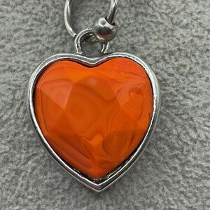 Chunky Bold Silver Necklace with Glass Orange Heart Pendant